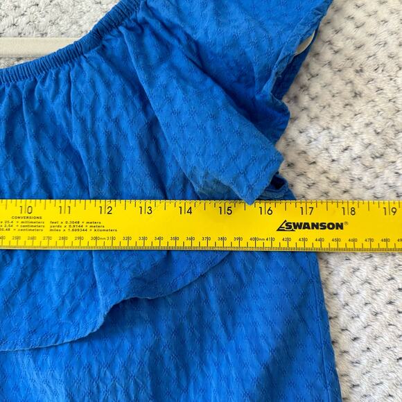 Michelle McDowell Top L Blue Textured Cotton Olivia Havelock Off-the Shoulder - Picture 8 of 8